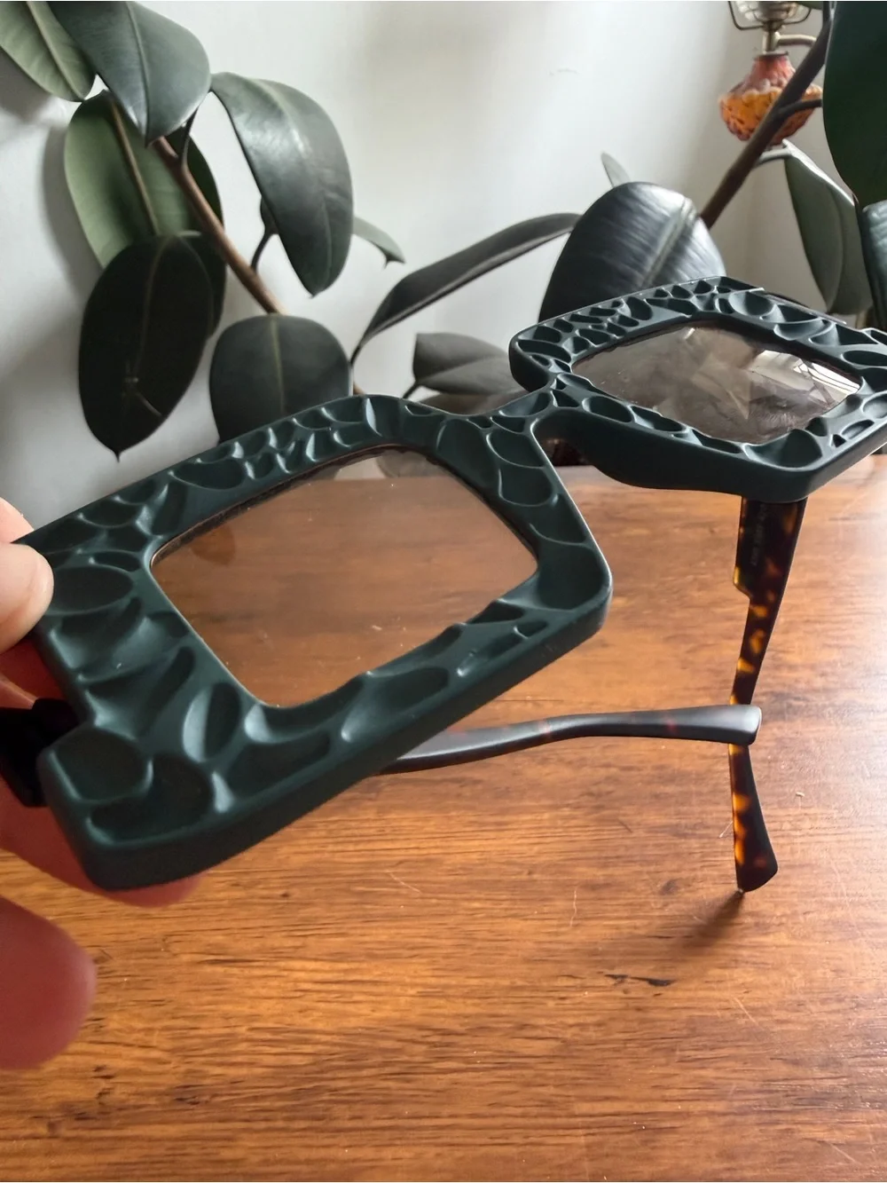 Chunky Square Sunglasses in Deep Teal Marble